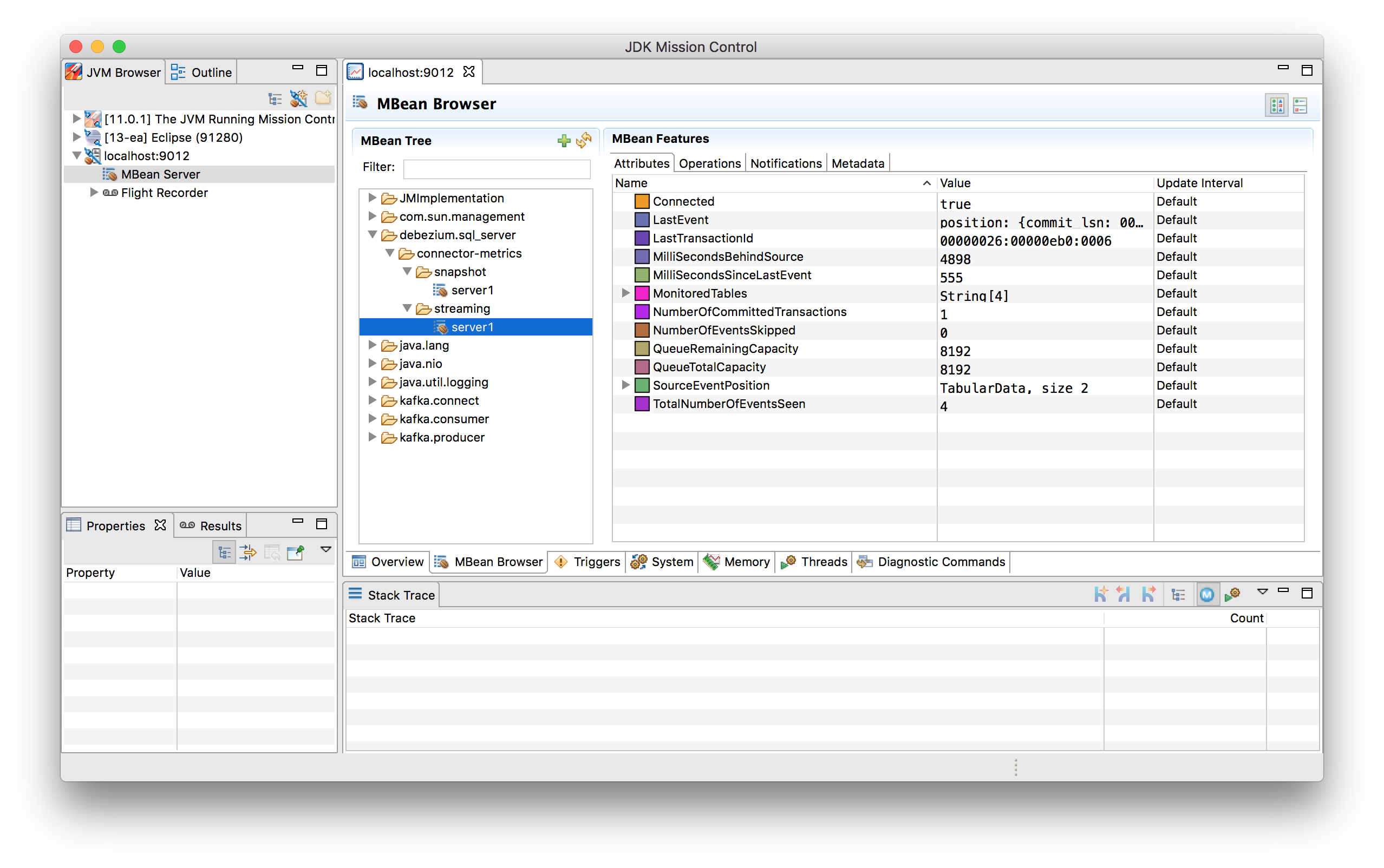 Monitoring the Debezium SQL Server connector