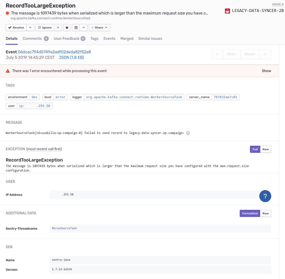 Sentry Exception example