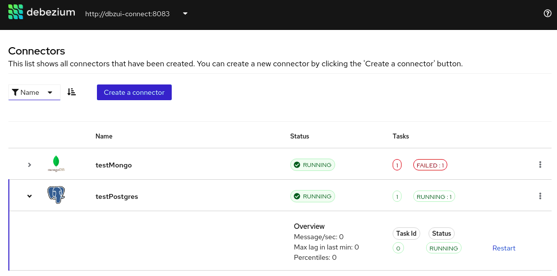 Debezium UI connectors
