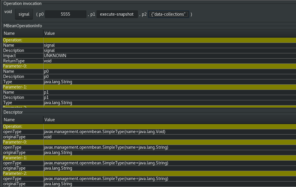 Using JConsole to send an `execute-snapshot` signal